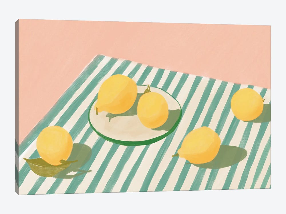 Lemons And Stripes by Jenny Rome 1-piece Canvas Art