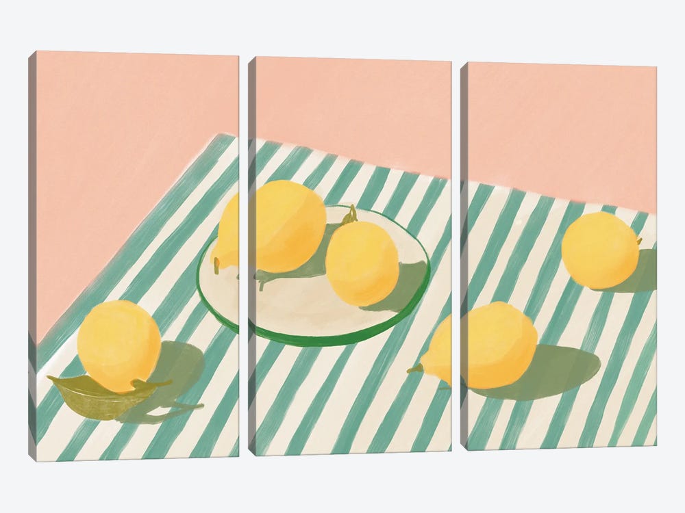 Lemons And Stripes by Jenny Rome 3-piece Canvas Art