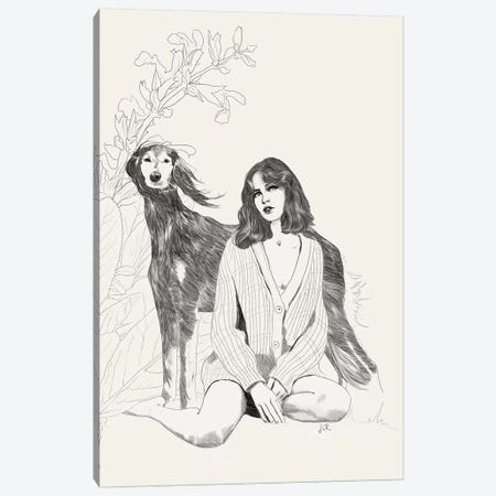 A Girl And A Dog Canvas Print #ROM1} by Jenny Rome Canvas Print