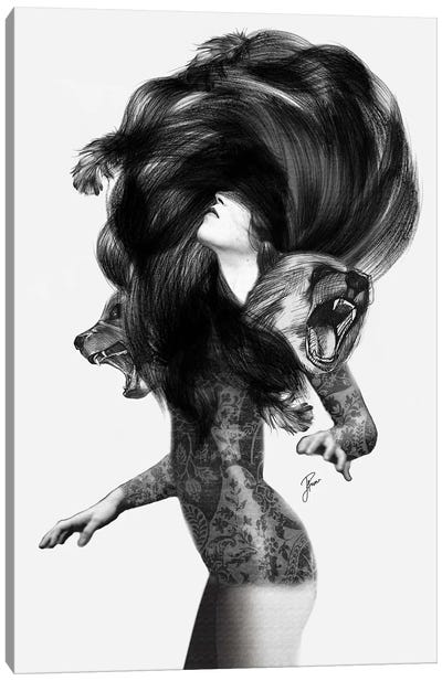 Bear #3 Canvas Art Print - Black & White Pop Culture Art