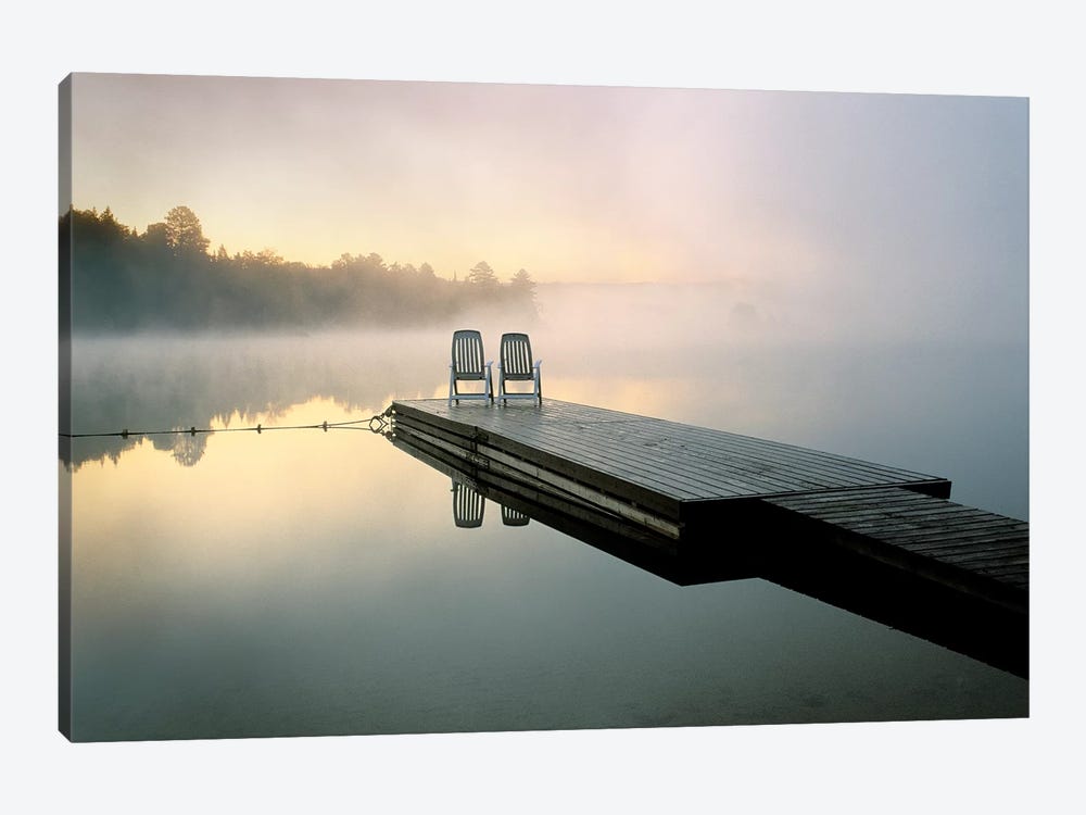 Chairs On A Dock, Algonquin Provincial Park, Ontario, Canada by Nancy Rotenberg 1-piece Canvas Wall Art