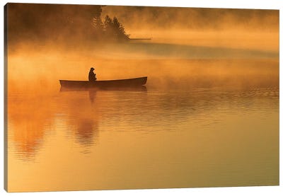 A Lone Canoeist, Algonquin Provincial Park, Ontario, Canada Canvas Art Print - Ontario Art