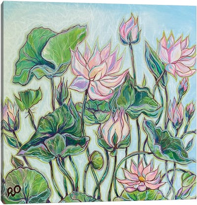 Lotuses On A Blue Background Canvas Art Print - RO ArtUS