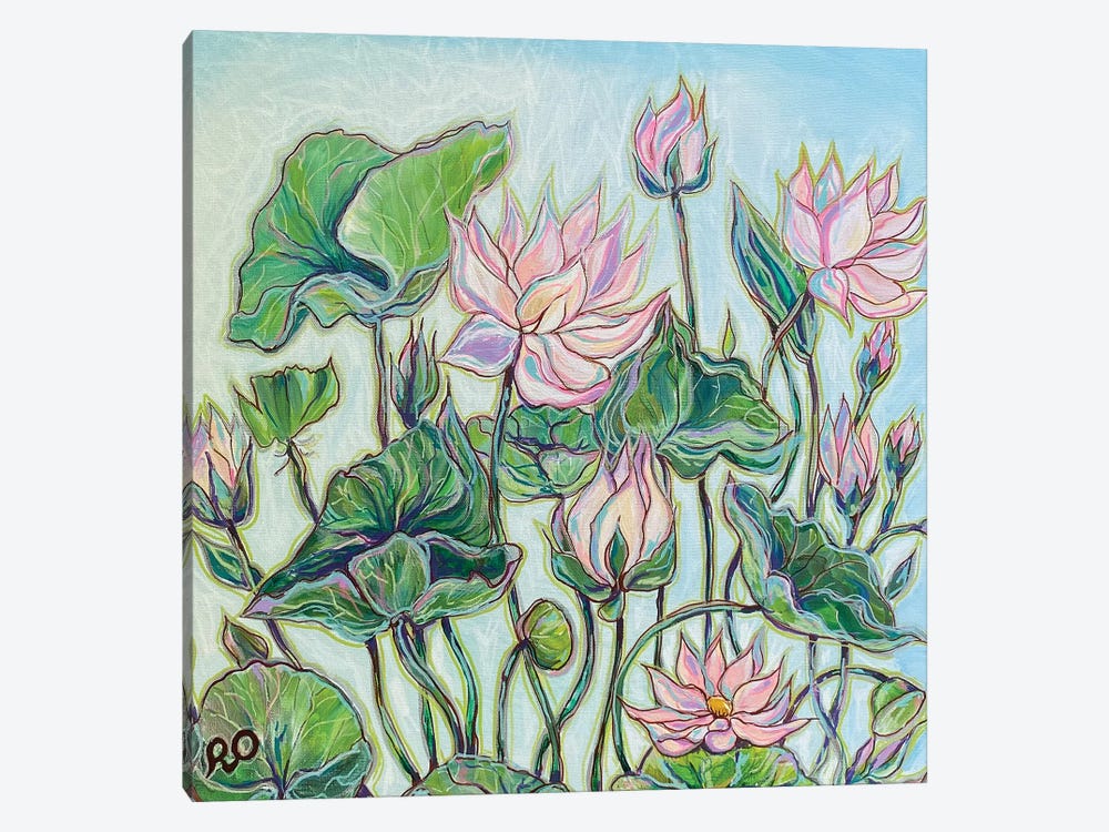 Lotuses On A Blue Background by RO ArtUS 1-piece Canvas Art