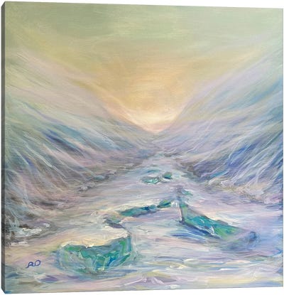 Winter Fog Over A Frozen Mountain Lake Canvas Art Print - RO ArtUS