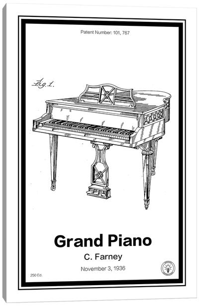 Grand Piano Canvas Art Print - Retro Patents