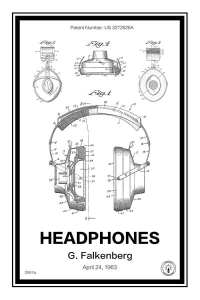 Headphones by Retro Patents framed canvas print