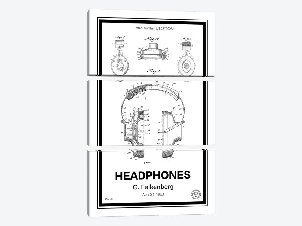 Headphones by Retro Patents 3-piece Canvas Artwork