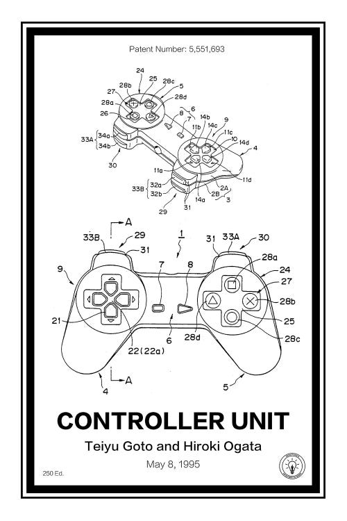 Playstation Controller by Retro Patents wall art