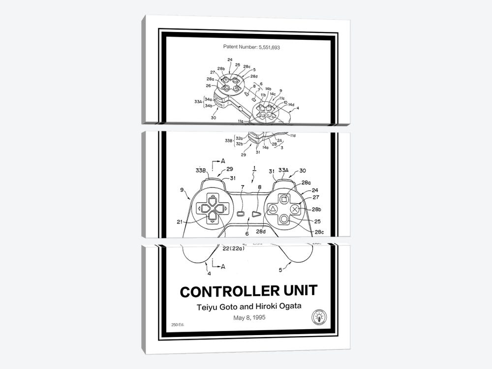 Playstation Controller by Retro Patents 3-piece Canvas Artwork