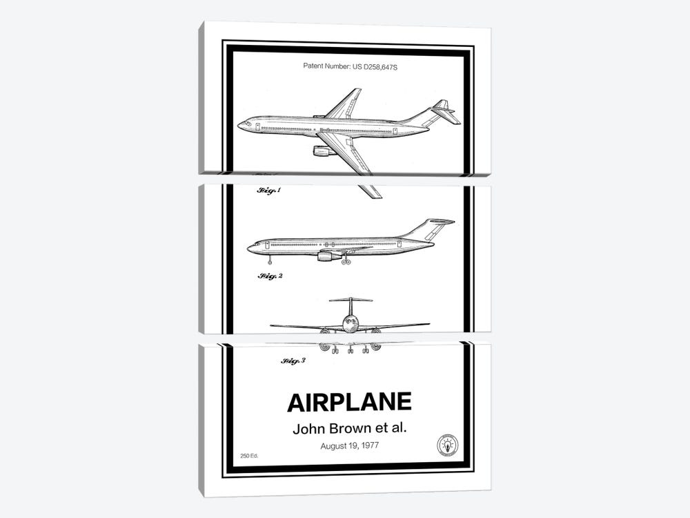 Airplane by Retro Patents 3-piece Canvas Print