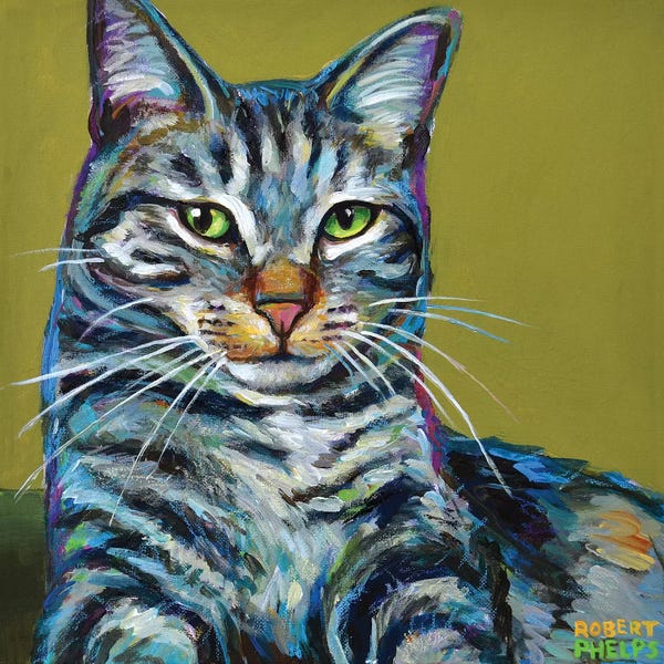 Robert Phelps: Striped Tabby on Green by Robert Phelps
