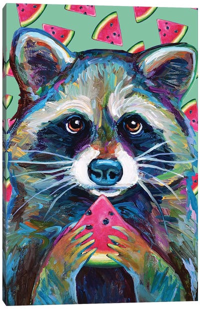 Watermelon Raccoon Canvas Art Print - Raccoon Art