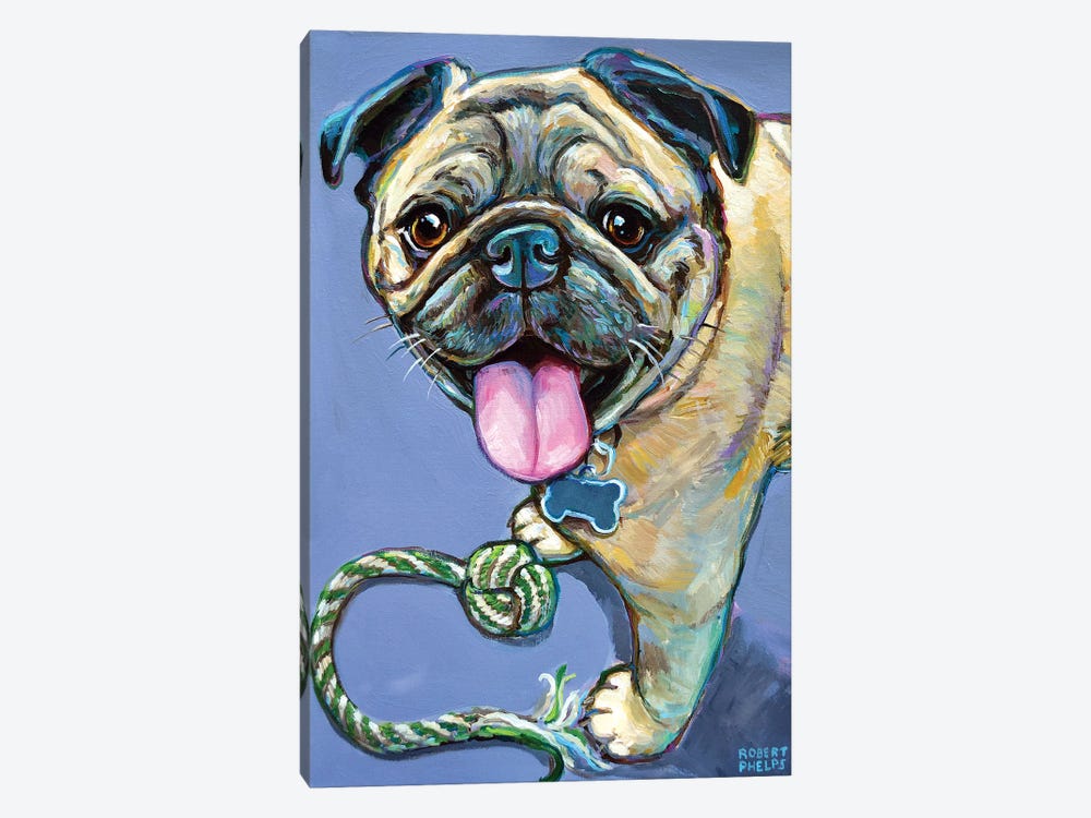 Happy Pug With Toy by Robert Phelps 1-piece Canvas Artwork