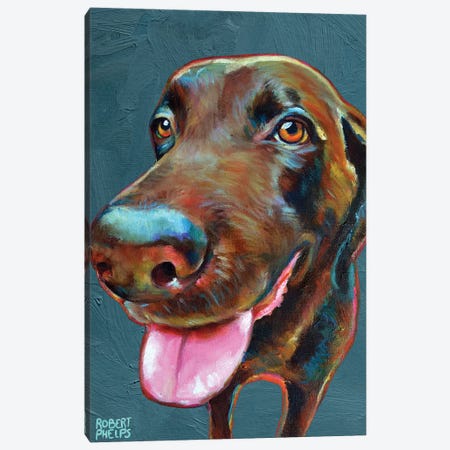 Chocolate Labrador On Blue Canvas Print #RPH171} by Robert Phelps Canvas Wall Art