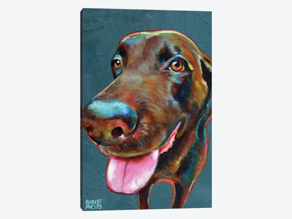 Chocolate Labrador On Blue 1-piece Canvas Art Print