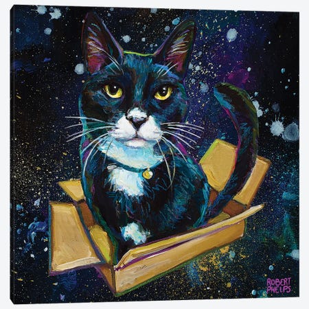 Tuxedo Cat In Space Canvas Print #RPH184} by Robert Phelps Canvas Artwork
