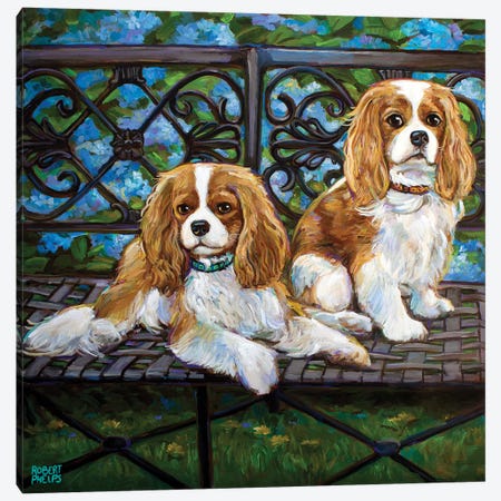 Cavalier King Charles Spaniels In The Garden Canvas Print #RPH196} by Robert Phelps Canvas Art Print