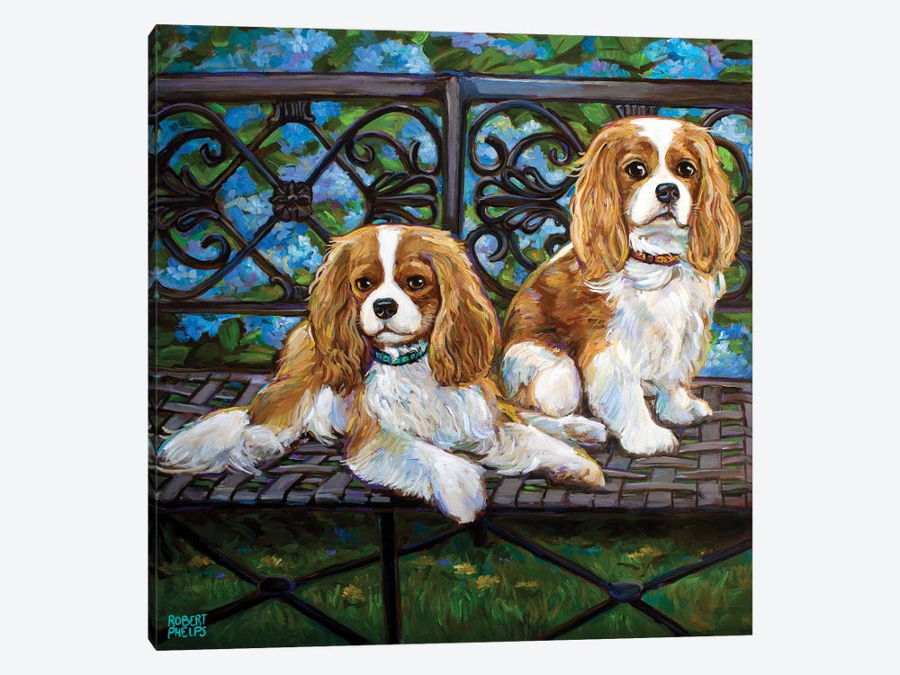 Cavalier King Charles Spaniels In The Garden by Robert Phelps 1-piece Canvas Art