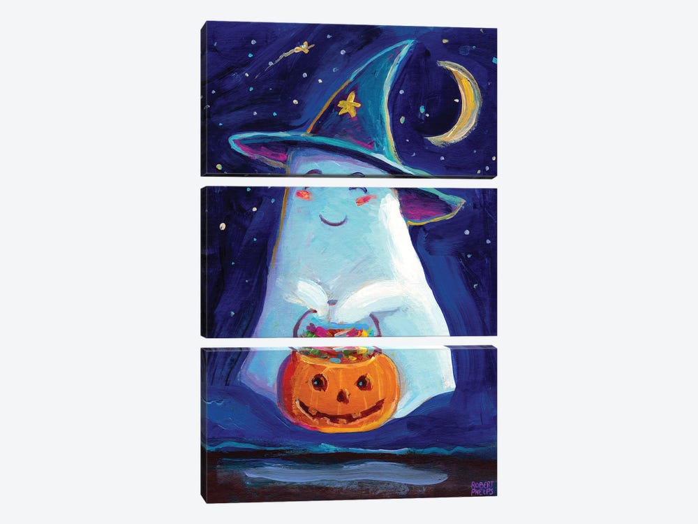 Trick Or Treat Ghost by Robert Phelps 3-piece Canvas Wall Art