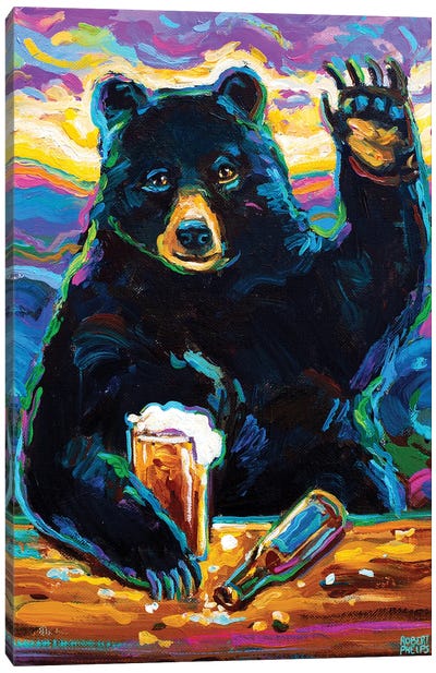 Beer Bear Canvas Art Print - Black Bear Art