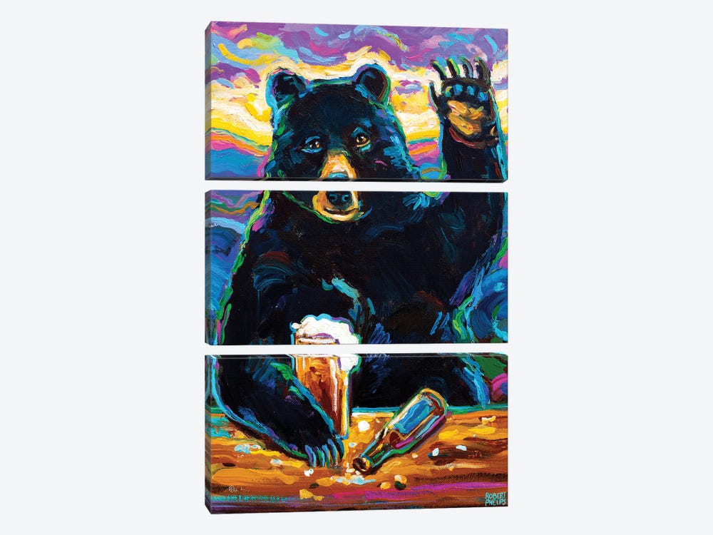 Beer Bear by Robert Phelps 3-piece Canvas Art Print