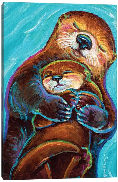 Mama Otter Canvas Art Print - Otters