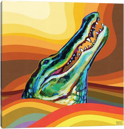 Retro Alligator Canvas Art Print - Crocodile & Alligator Art