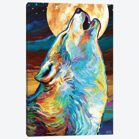 Canyon Wolf And Moon Canvas Print #RPH310} by Robert Phelps Canvas Art