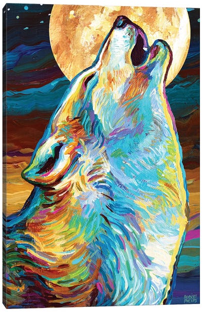 Canyon Wolf And Moon Canvas Art Print - Robert Phelps