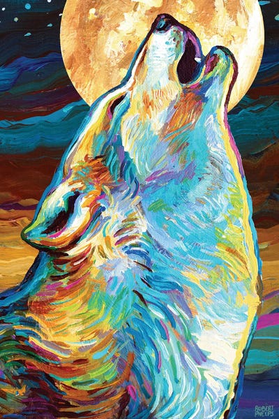 Wolves: Canyon Wolf And Moon by Robert Phelps