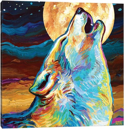 Canyon Wolf And Moon II Canvas Art Print - Full Moon Art