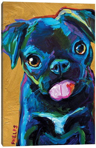 Black Pug Puppy Canvas Art Print - Pug Art