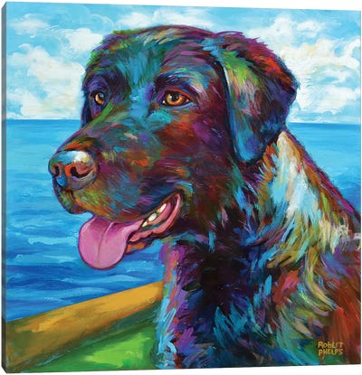 Chocolate Lab by the Sea Canvas Art Print - Artists Like Matisse