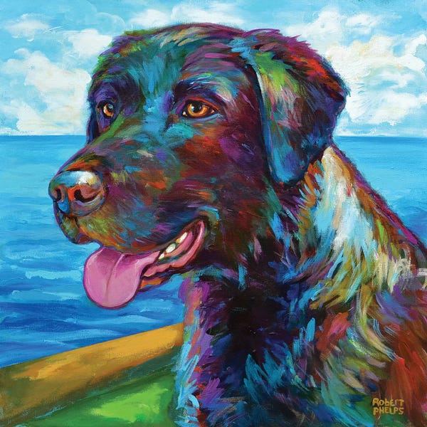 Labrador Retrievers: Chocolate Lab by the Sea by Robert Phelps
