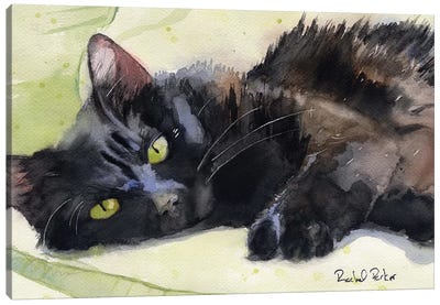 Sadie On Green Canvas Art Print - Black Cat Art