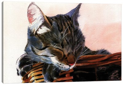 Basket Case Canvas Art Print - Tabby Cat Art