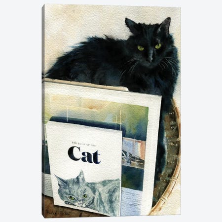 Black Cat Book Basket Canvas Print #RPK4} by Rachel Parker Art Print