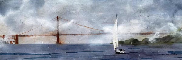 Golden Gate Bridge: Landscape Golden Gate Foggy Sail by Rachel Parker
