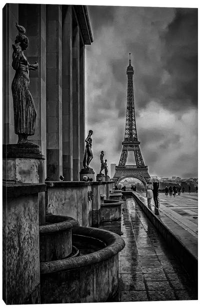 The Eiffel Tower in the Rain Canvas Art Print - Rose Palmisano