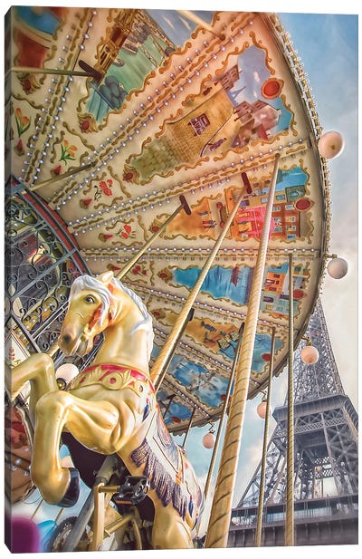 Eiffel Tower Carousel Canvas Art Print - Carousels