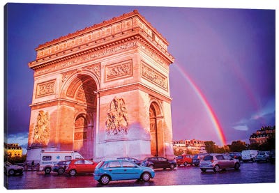Rainbow Over The Arc Canvas Art Print - Arc de Triomphe