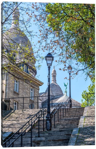 Montmartre In Spring Canvas Art Print - Stairs & Staircases