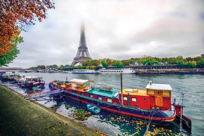 Red House Boat By The Seine River Paris by Rose Palmisano art print