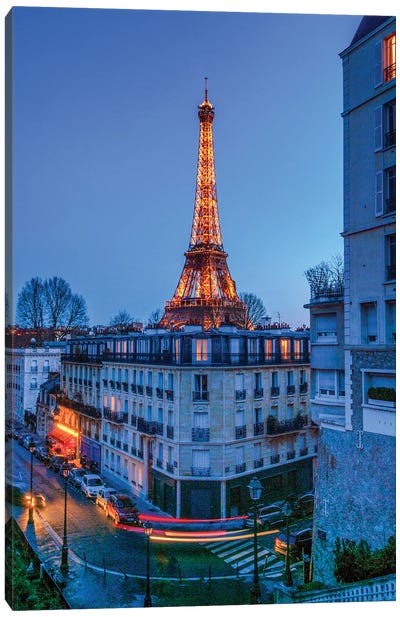 The Eiffel Tower By Night Canvas Art Print - Rose Palmisano