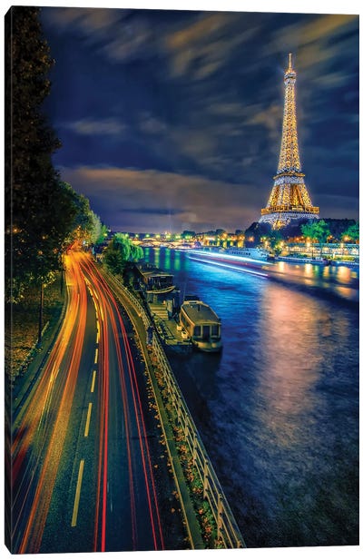 Paris Night Lights Canvas Art Print - Hyperreal Photography