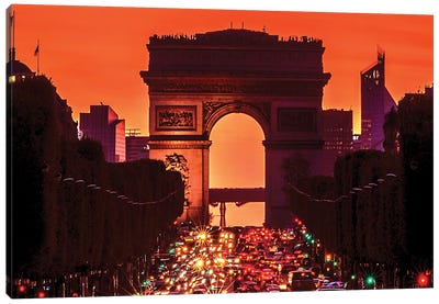 Arc De Triomphe Sunset Canvas Art Print - Arc de Triomphe