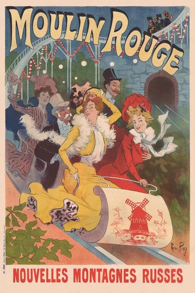 Moulin Rouge, Nouvelles Montagnes Russes Advertisement, 1889 by Rene Pean multi panel art