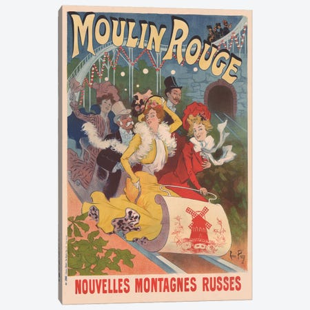 Moulin Rouge, Nouvelles Montagnes Russes Advertisement, 1889 Canvas Print #RPN1} by Rene Pean Canvas Art Print