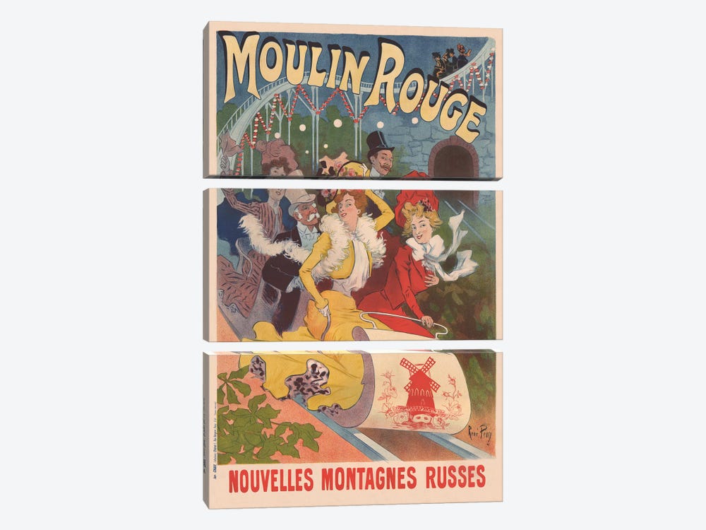 Moulin Rouge, Nouvelles Montagnes Russes Advertisement, 1889 3-piece Canvas Print
